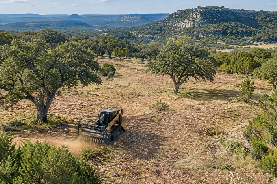 Ranch clearing Kerr County: aerial view of a large Kerrville-area ranch pasture cleared with live oaks kept
