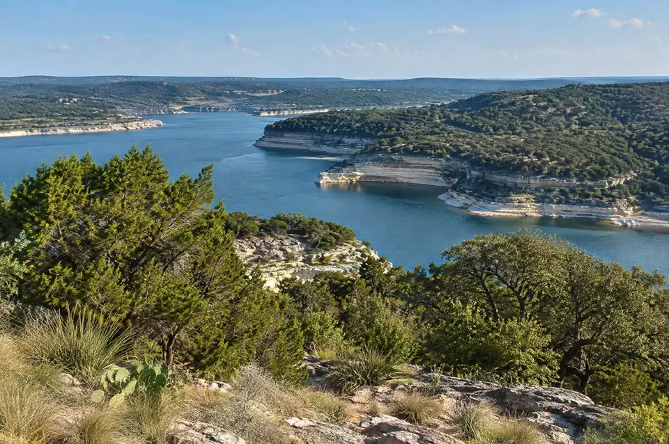 Canyon Lake from a hilltop, with limestone shoreline and cedar-oak hills