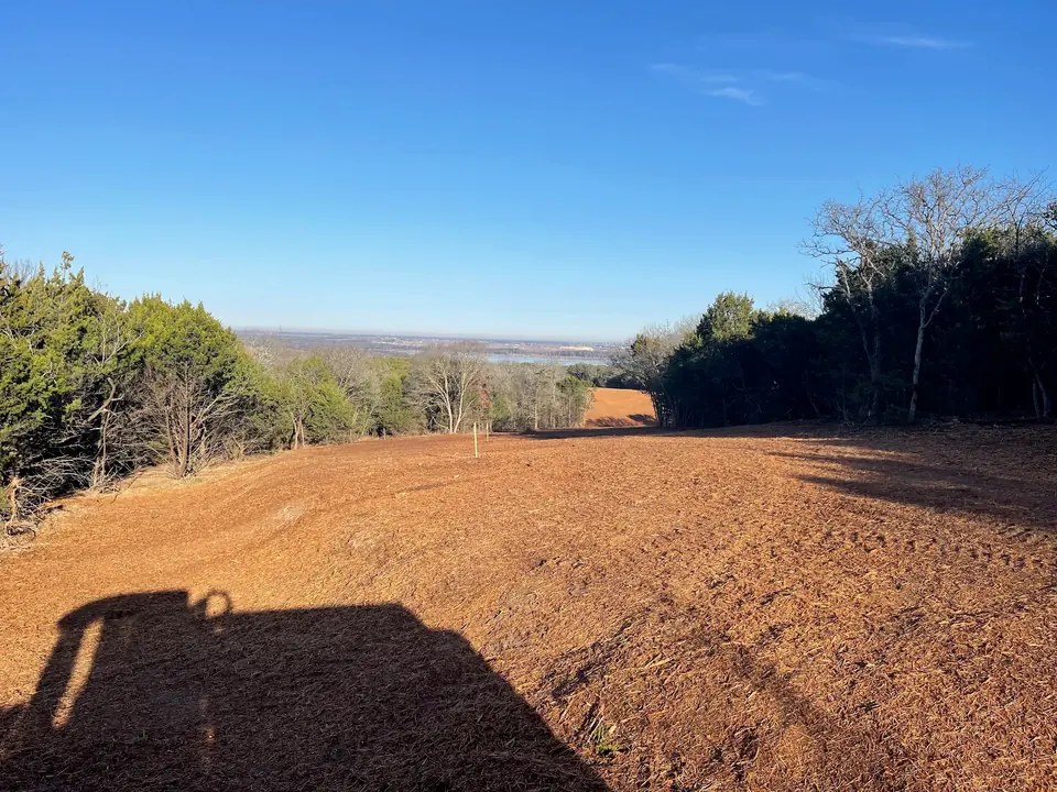 Cleared hilltop with long views after forestry mulching