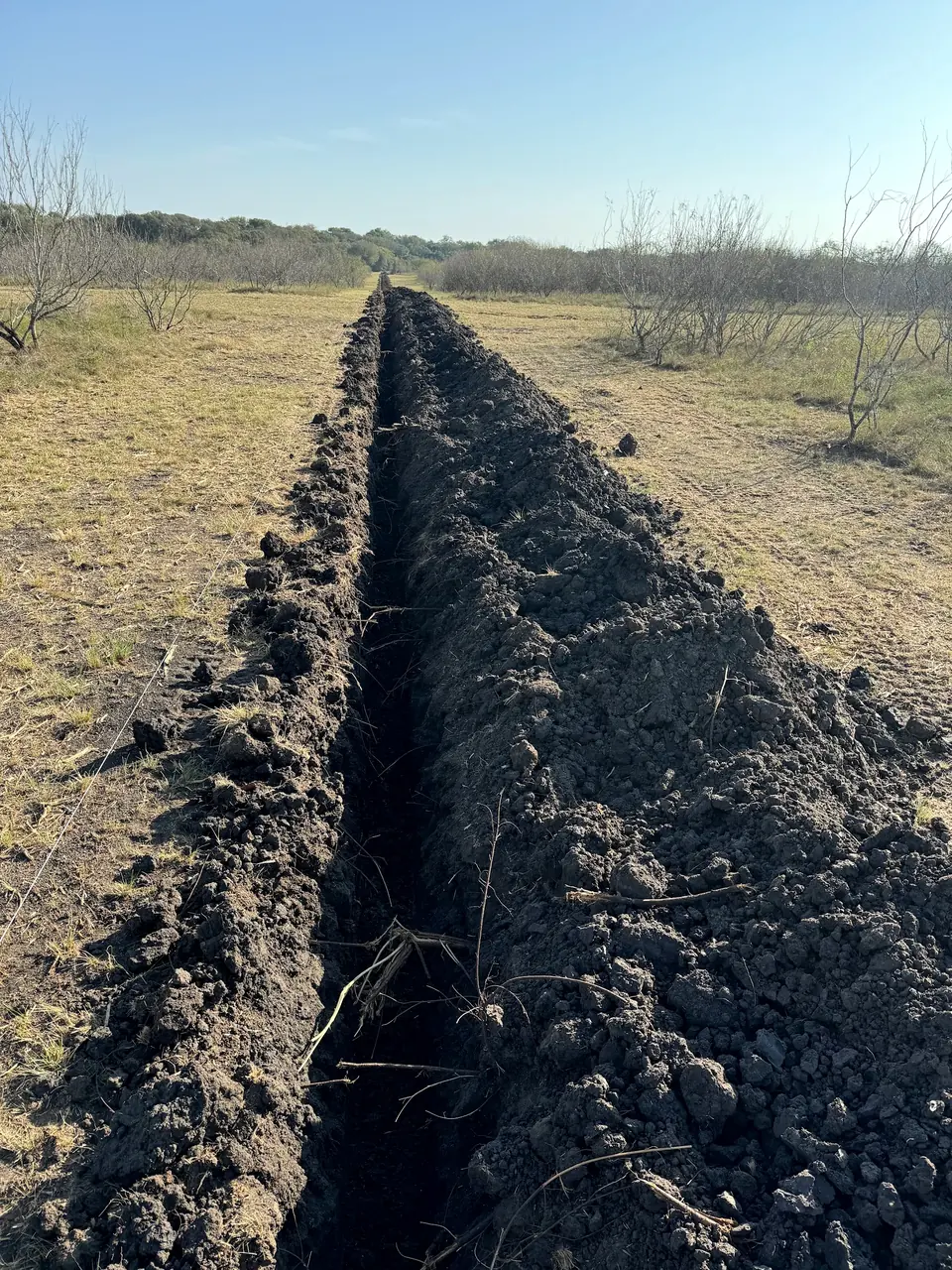 Trench dug for a low-pressure waterline